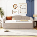 Upholstered Daybed Twin Size With Two Drawers And Wood Slat ,Beige Beige Upholstered