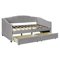 Upholstered Daybed Twin Size With Two Drawers And Wood Slat ,Gray Gray Upholstered