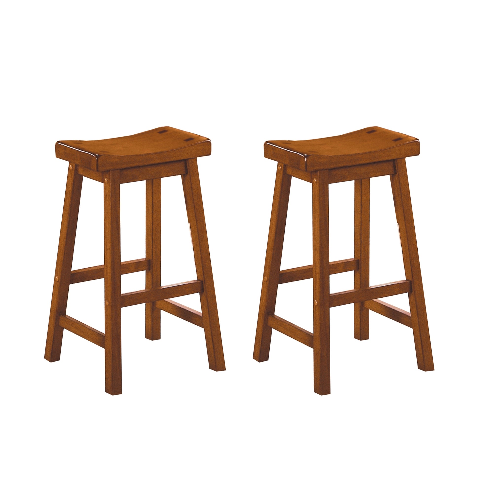 Casual Dining 29 Inch Bar Height Stools 2Pc Set Saddle Seat Solid Wood Oak Finish Home Furniture Oak Dining Room Solid Wood