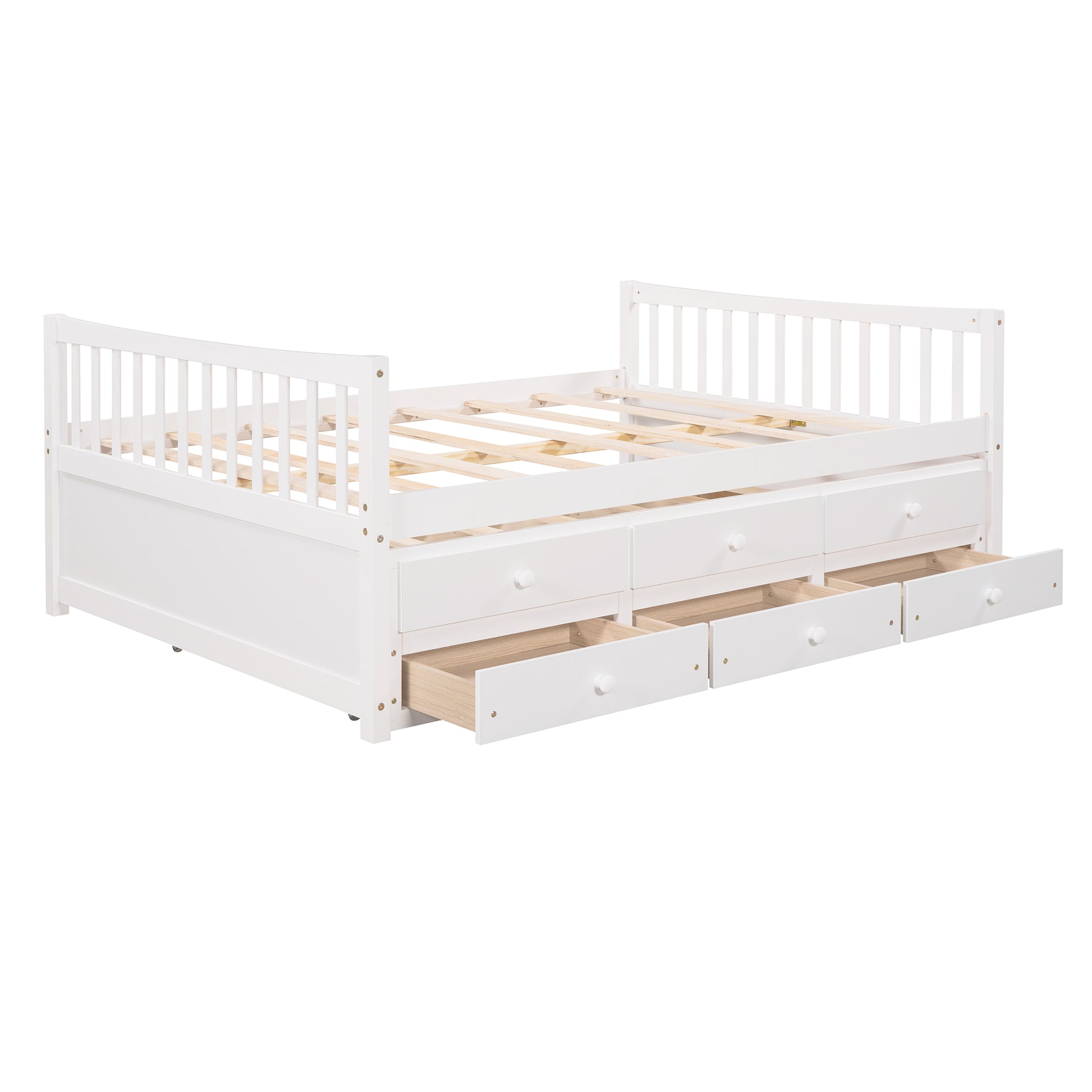 Full Size Daybed With Twin Size Trundle And Drawers, Full Size, White White Solid Wood