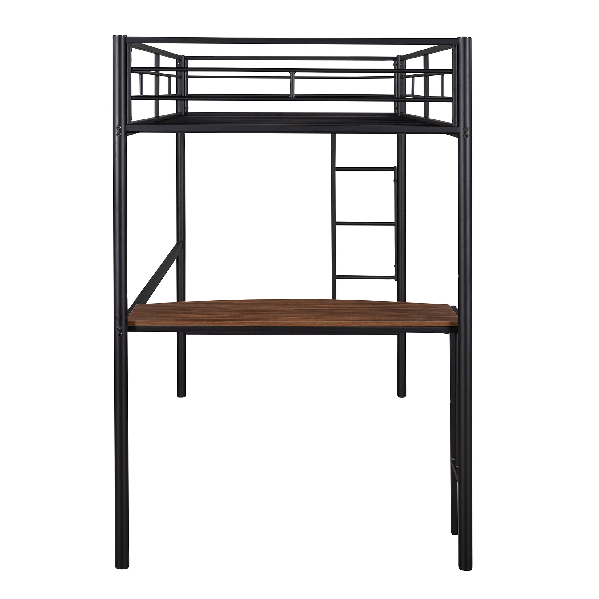 Twin Metal Loft Bed With Desk, Ladder And Guardrails, Loft Bed For Bedroom, Black Old Skumf195191Aab Twin Black Metal