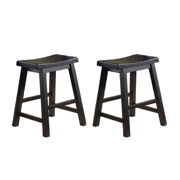 Black Finish 18 Inch Height Saddle Seat Stools Set Of 2Pc Solid Wood Casual Dining Home Furniture Black Dining Room Solid Wood