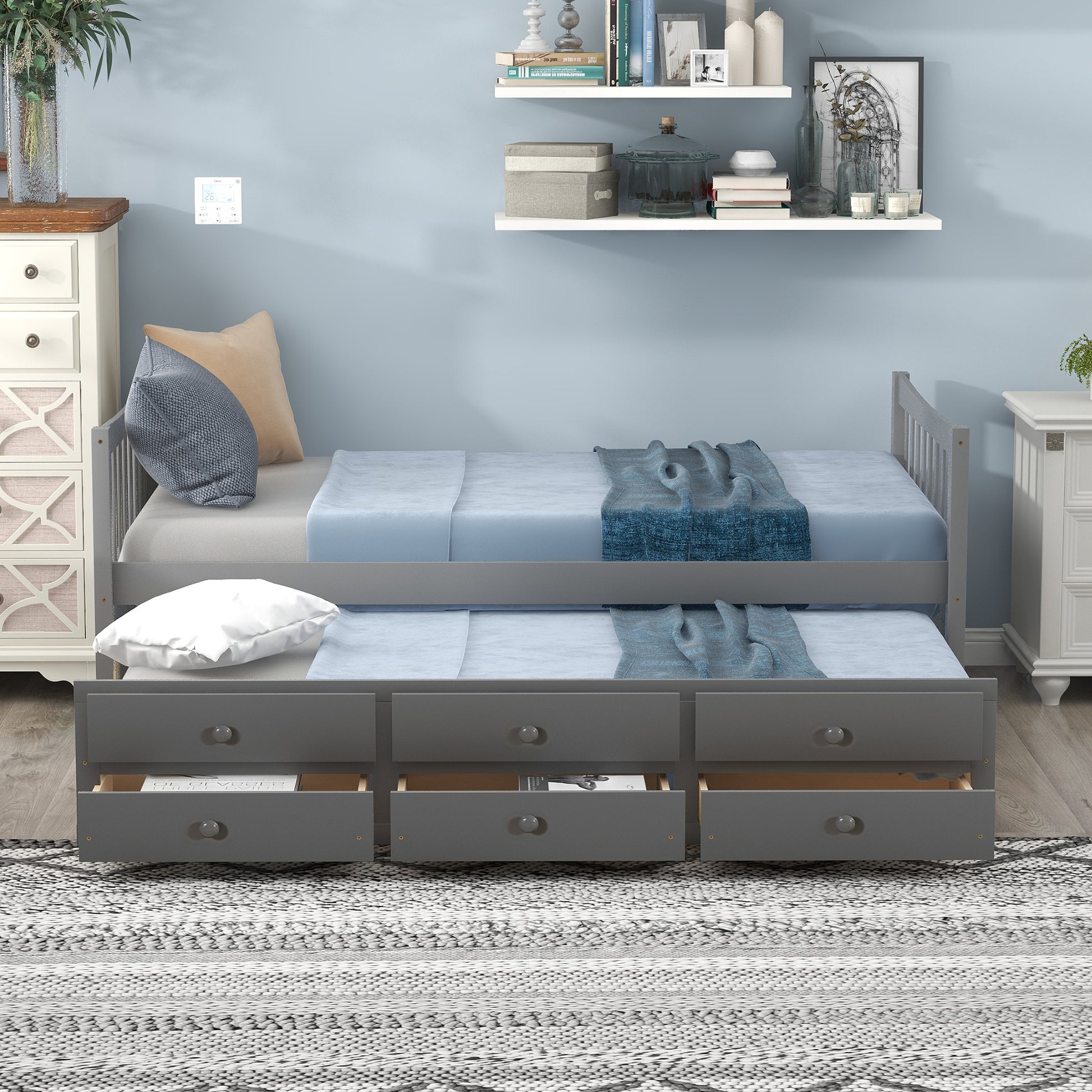 Daybed With Trundle And Drawers, Twin Size, Gray Old Sku: Lp0000141Eaa Gray Solid Wood