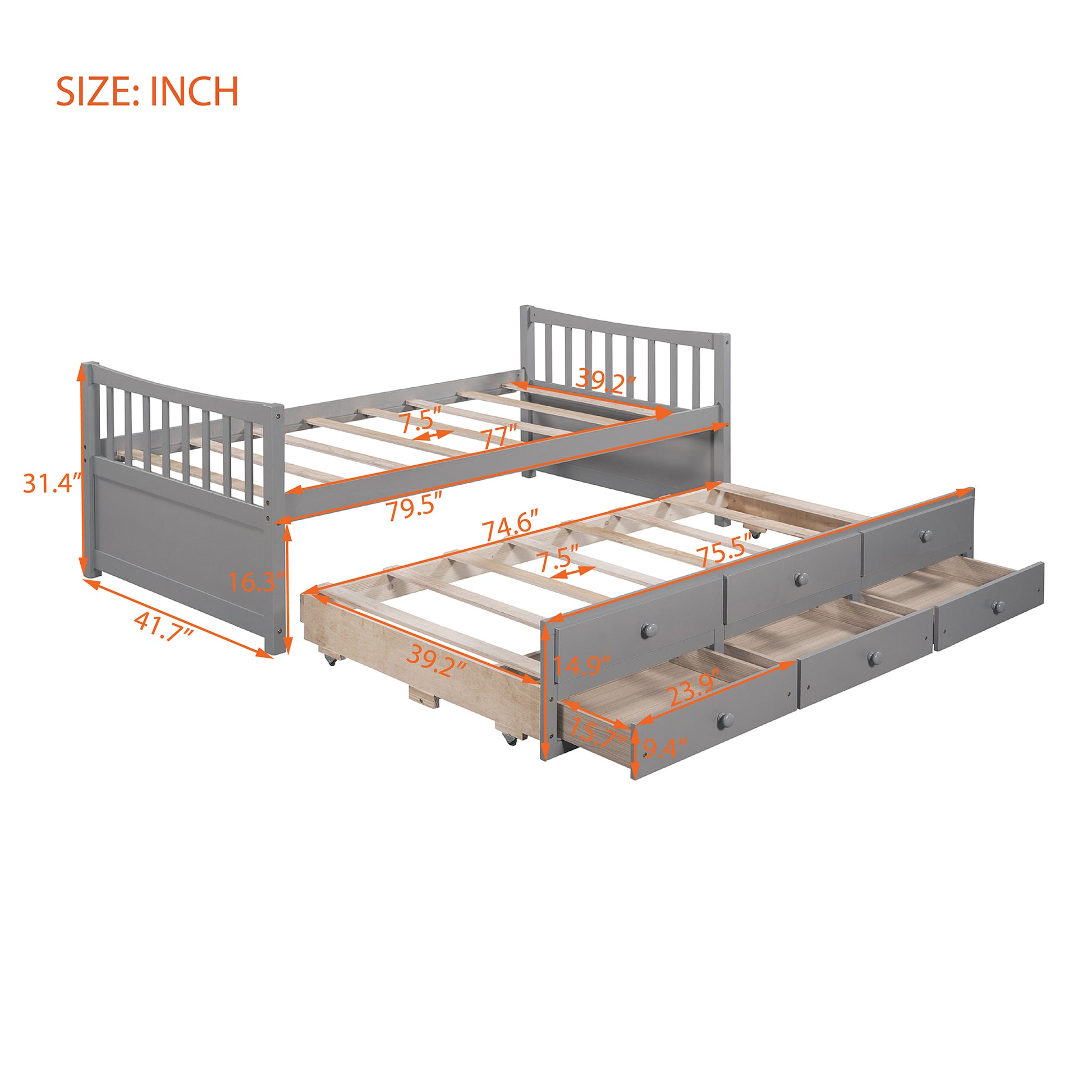 Daybed With Trundle And Drawers, Twin Size, Gray Old Sku: Lp0000141Eaa Gray Solid Wood