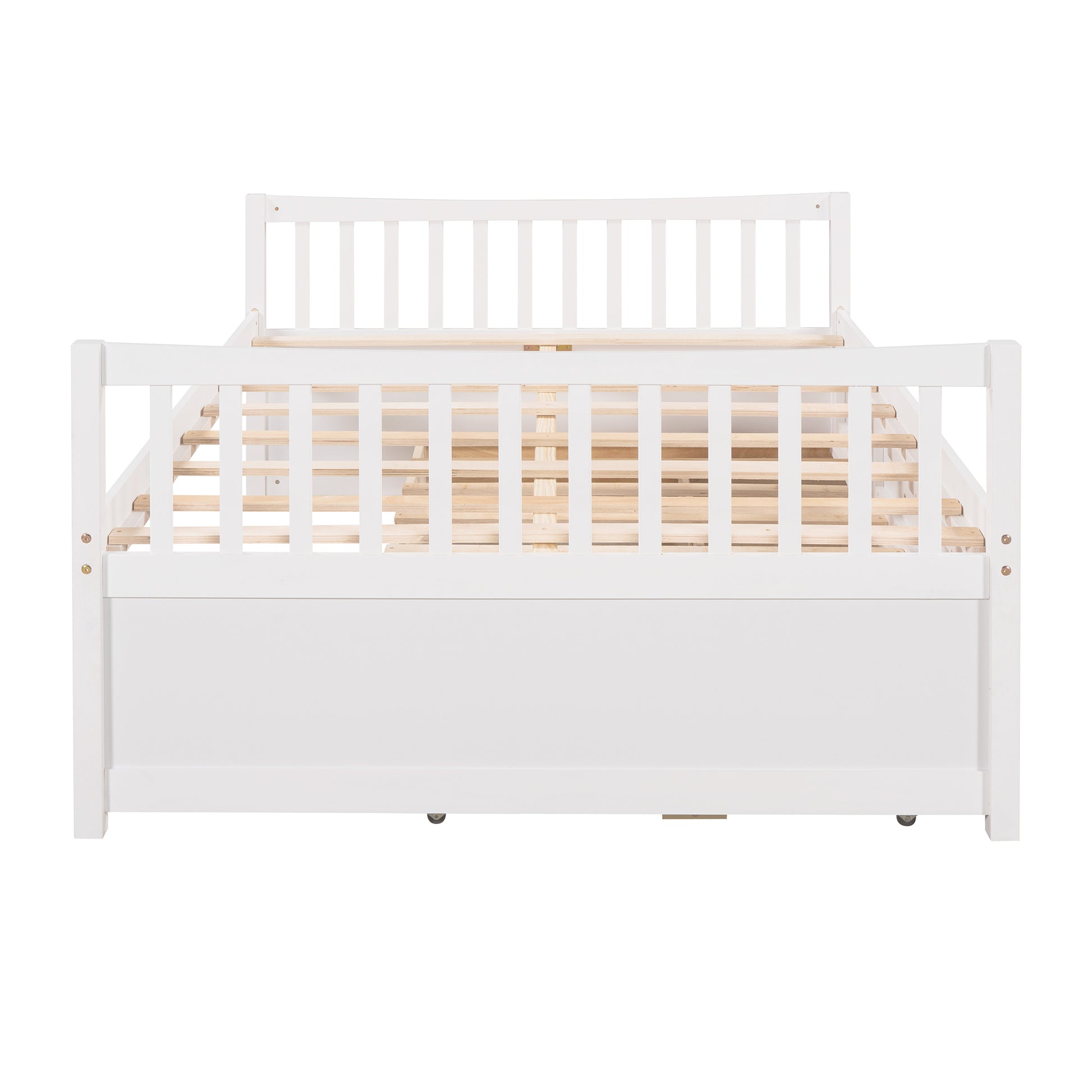 Full Size Daybed With Twin Size Trundle And Drawers, Full Size, White White Solid Wood