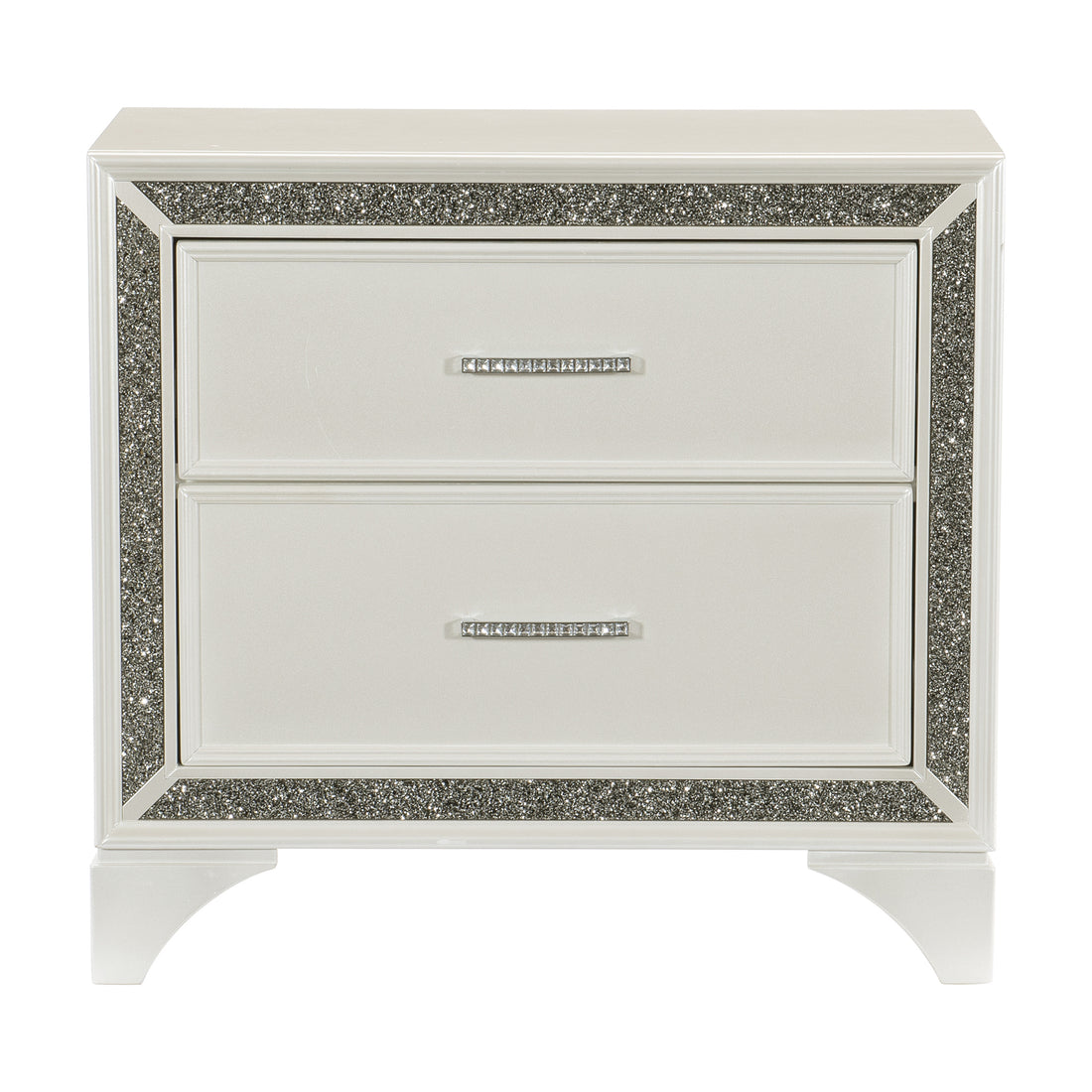 Glamourous Bedroom 1Pc Nightstand Pearl White Metallic Finish Silver Glitter Trim Wooden Furniture White 2 Drawers Bedroom Glam,Modern Wood