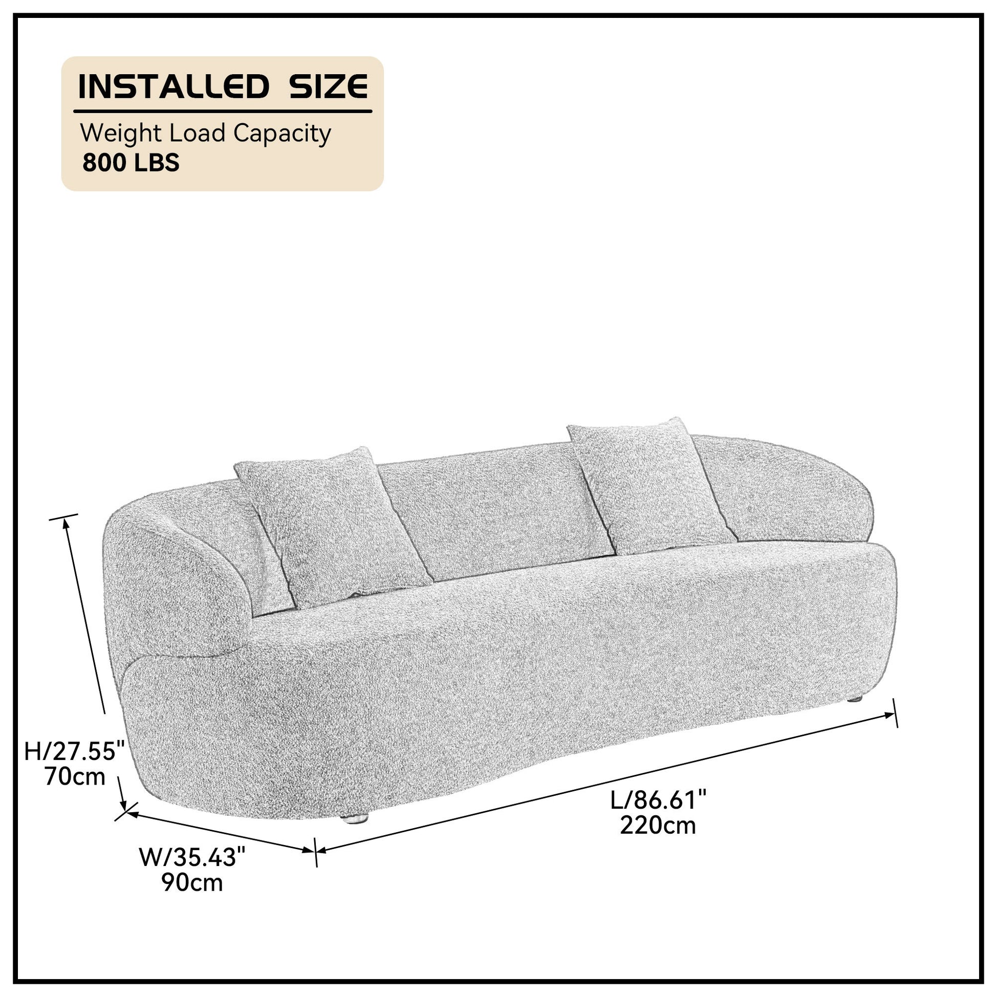 Mid Century Modern Curved Sofa, 3 Seat Cloud Couch Boucle Sofa Fabric Couch For Living Room, Bedroom, Office Beige Upholstered 3 Seat