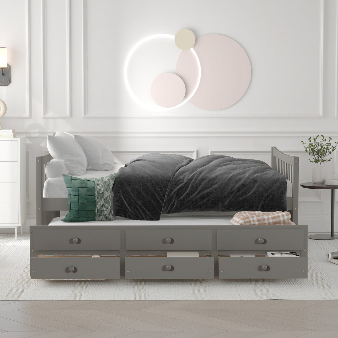 Full Size Daybed With Twin Size Trundle And Drawers, Full Size, Gray Gray Solid Wood