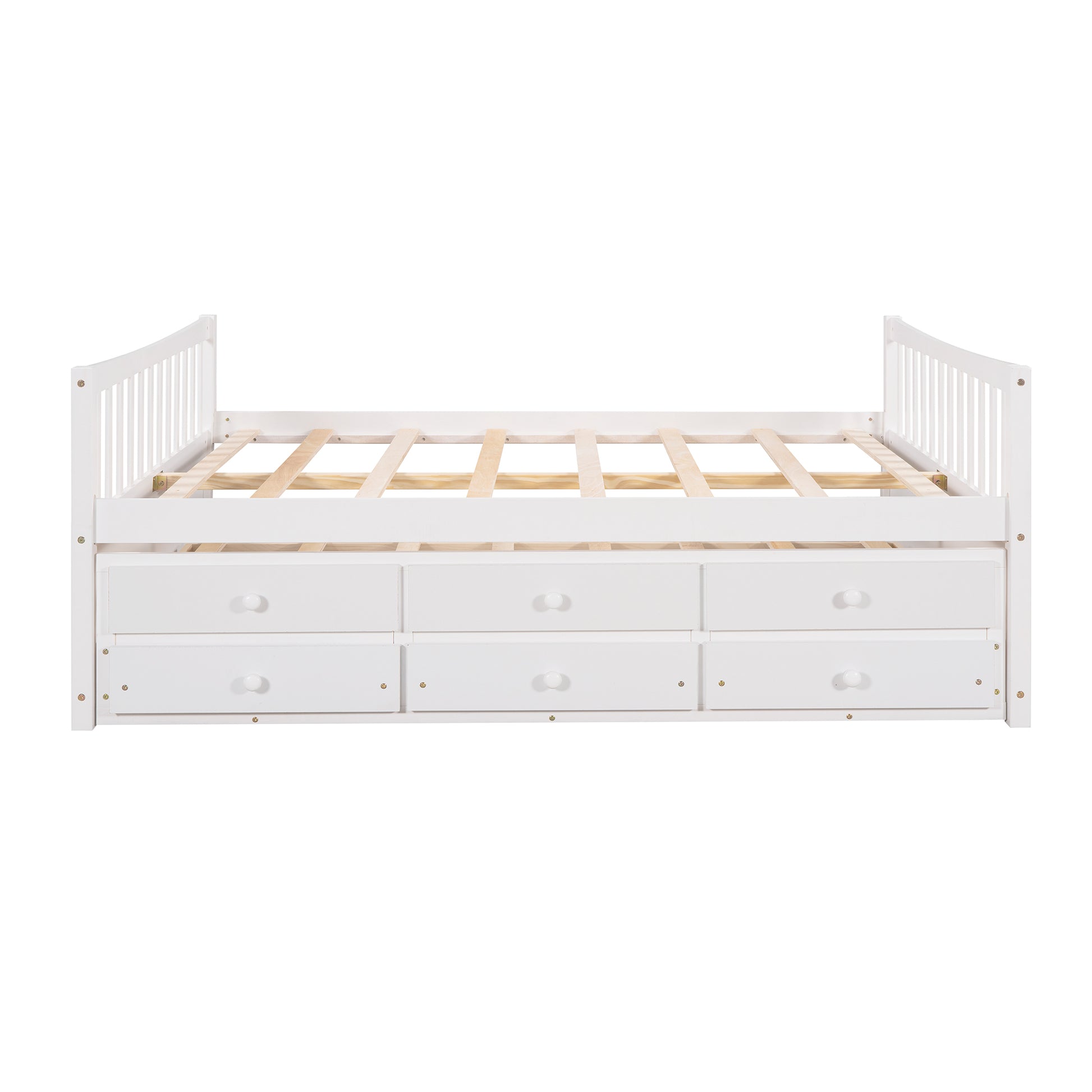 Full Size Daybed With Twin Size Trundle And Drawers, Full Size, White White Solid Wood