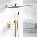 Shower Set Brushed Gold 10 Inch Bathroom Deluxe Shower Mixer Shower Combination Set Wall Mounted Shower Head System Shower Faucet Gold Brass