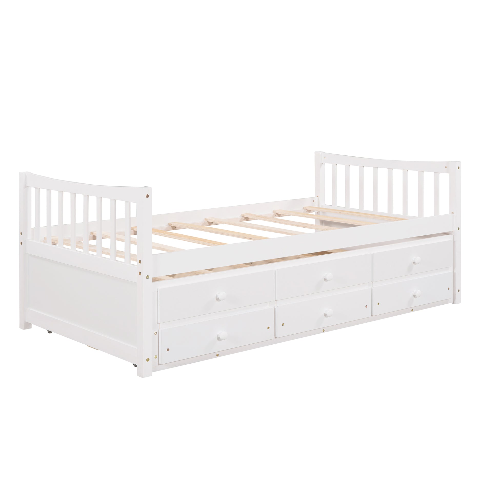 Daybed With Trundle And Drawers, Twin Size, White Old Sku: Lp0000141Kaa White Solid Wood