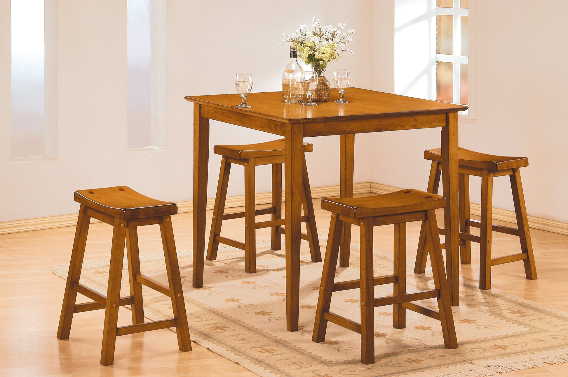 Casual Dining 18 Inch Height Saddle Seat Stools 2Pc Set Solid Wood Oak Finish Home Furniture Oak Dining Room Solid Wood