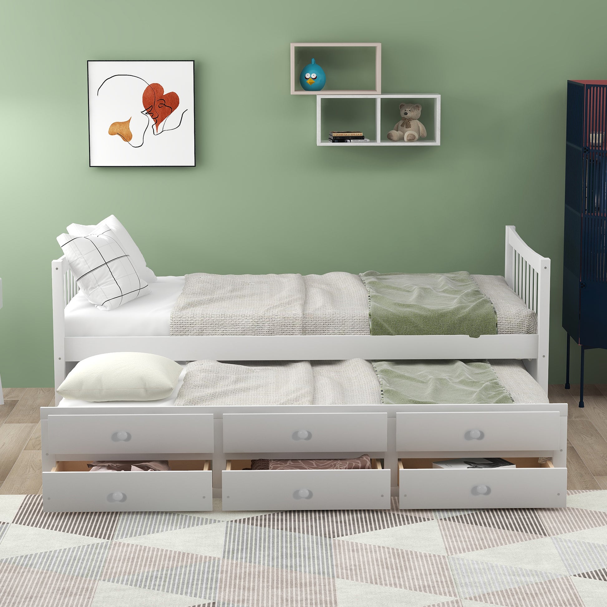 Daybed With Trundle And Drawers, Twin Size, White Old Sku: Lp0000141Kaa White Solid Wood