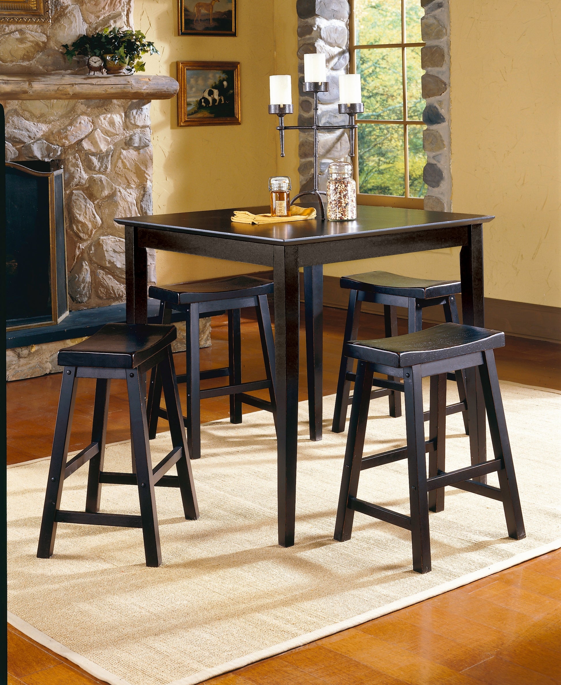 Black Finish 18 Inch Height Saddle Seat Stools Set Of 2Pc Solid Wood Casual Dining Home Furniture Black Dining Room Solid Wood