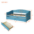 Upholstered Daybed Twin Size With Two Drawers And Wood Slat ,Blue Blue Upholstered