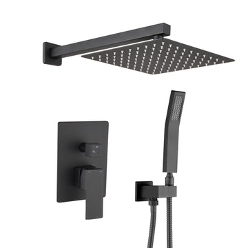 Matte Black Shower System 10 Inch Brass Bathroom Deluxe Rain Mixed Shower Combination Set Wall Mounted Rain Shower Head System Shower Faucet Matt Black Brass