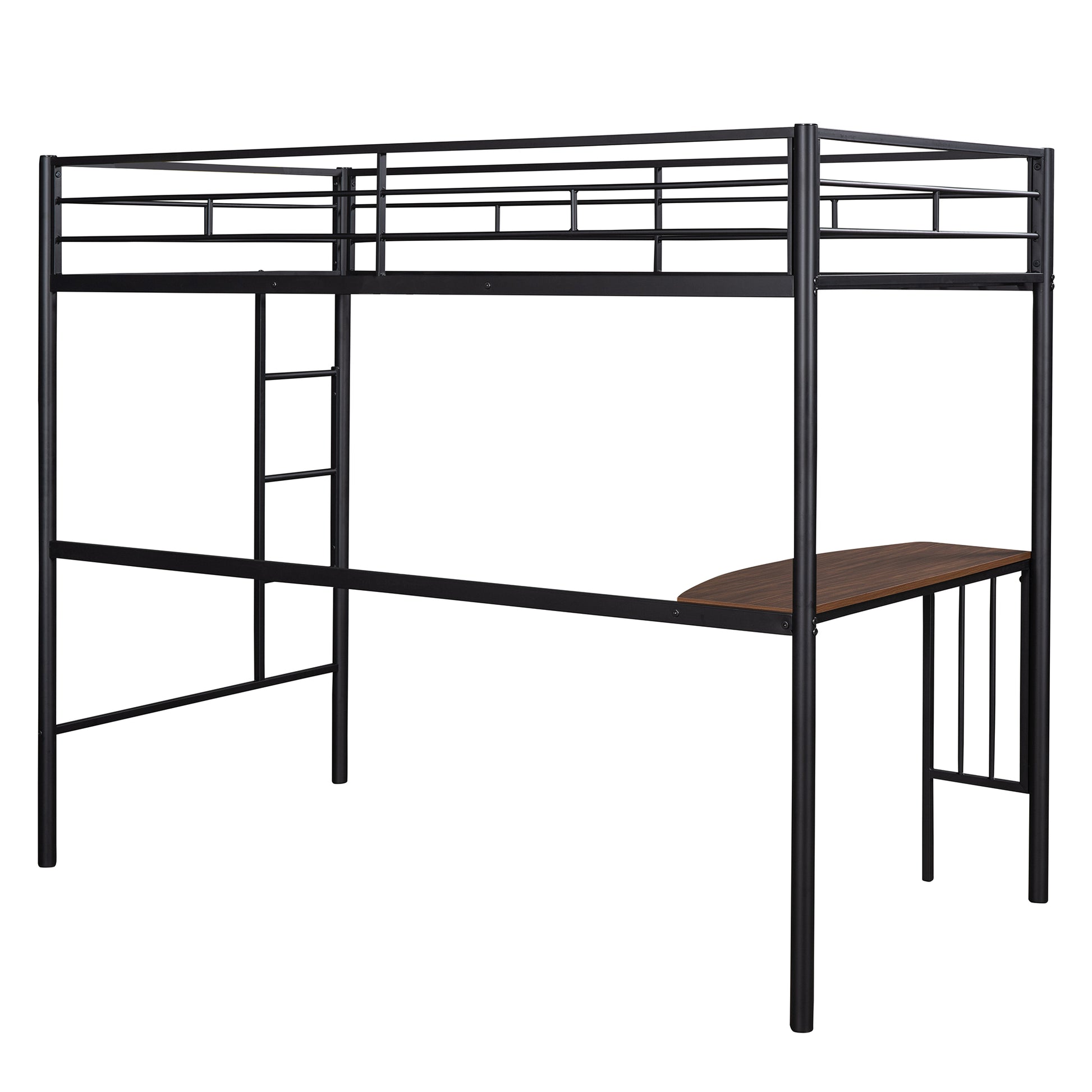 Twin Metal Loft Bed With Desk, Ladder And Guardrails, Loft Bed For Bedroom, Black Old Skumf195191Aab Twin Black Metal