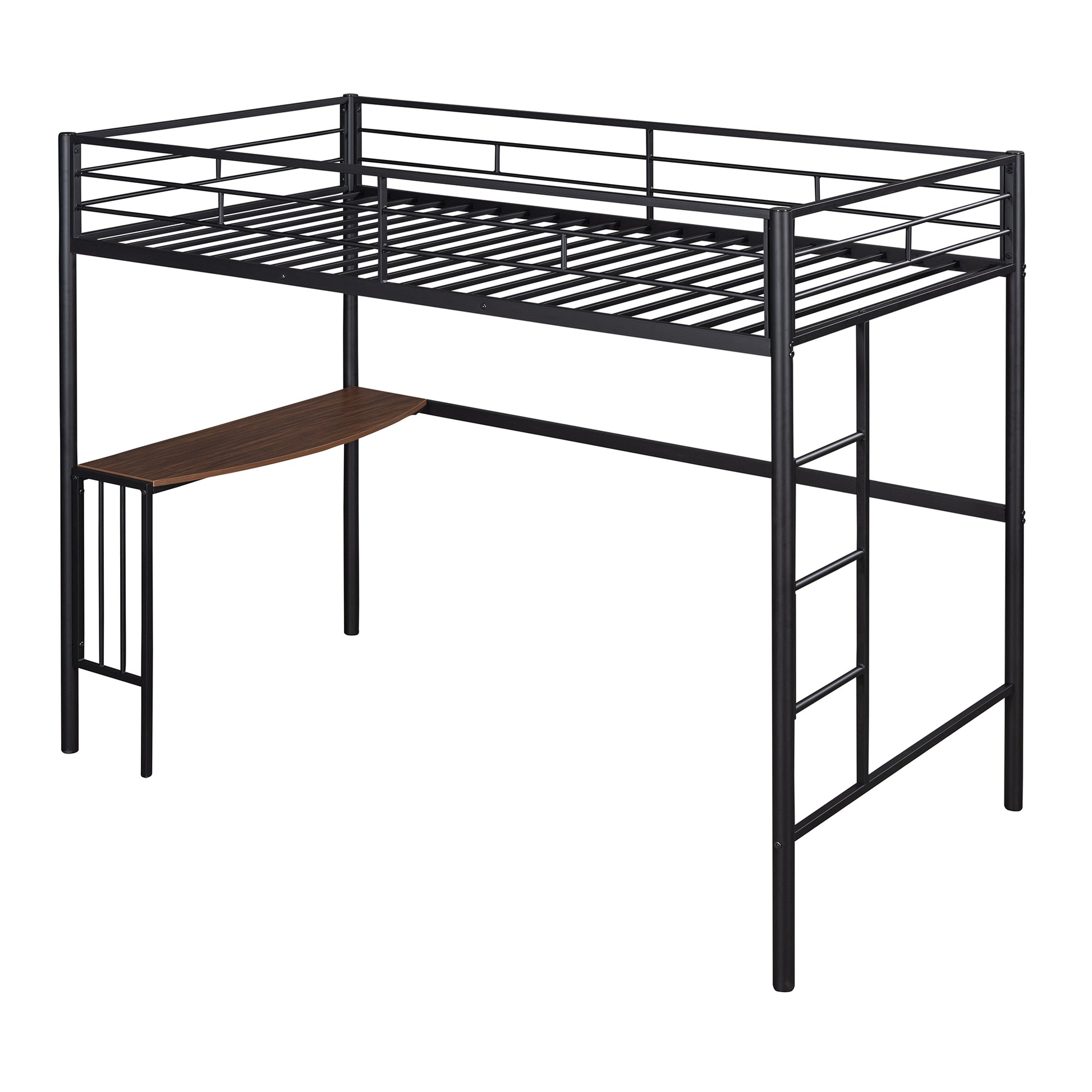 Twin Metal Loft Bed With Desk, Ladder And Guardrails, Loft Bed For Bedroom, Black Old Skumf195191Aab Twin Black Metal