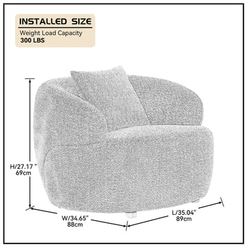 360 Swivel Mid Century Modern Curved Sofa, 1 Seat Cloud Couch Boucle Sofa Fabric Couch, Blue Blue Upholstered 1 Seat