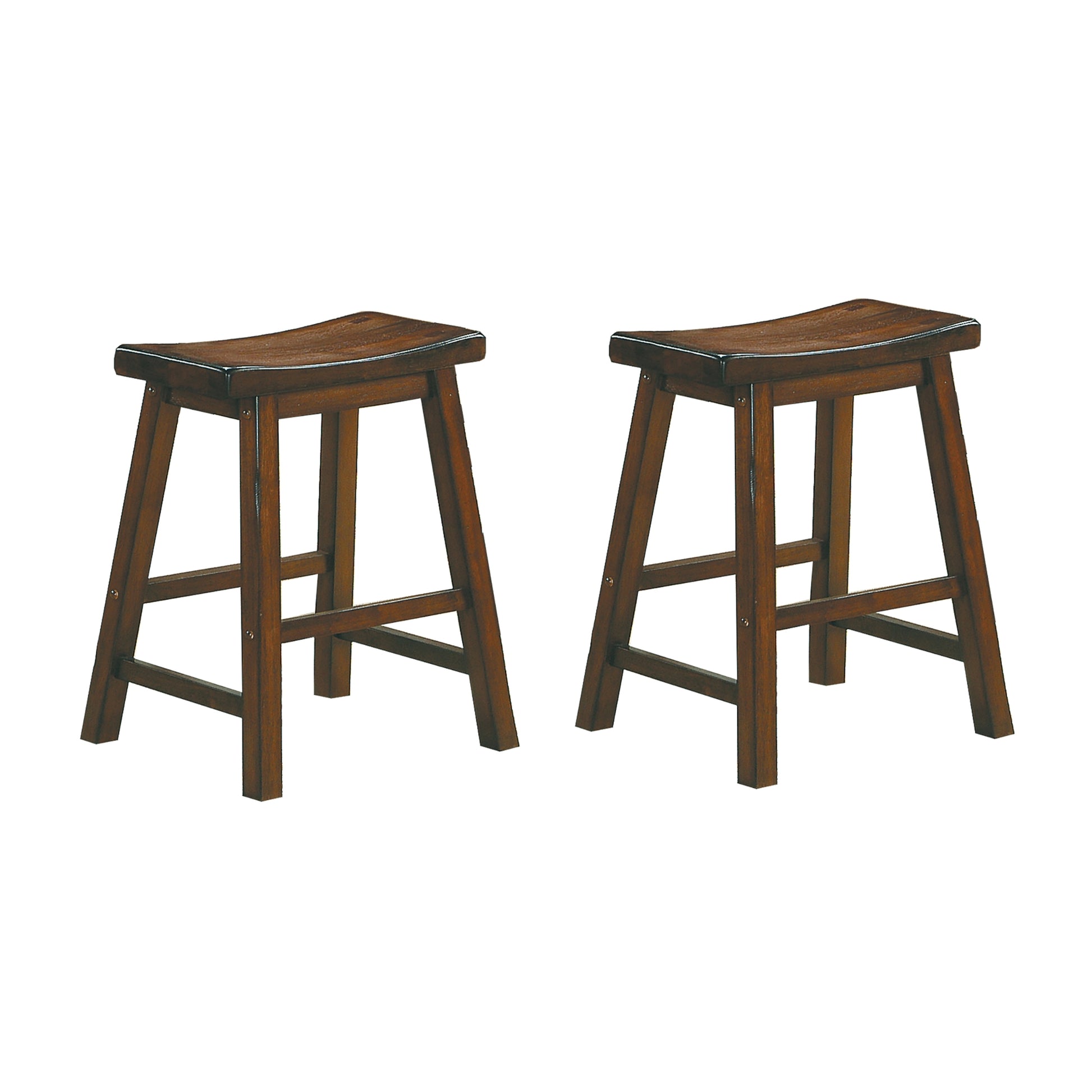 18 Inch Height Saddle Seat Stools 2Pc Set Solid Wood Cherry Finish Casual Dining Furniture Brown Mix Dining Room Solid Wood