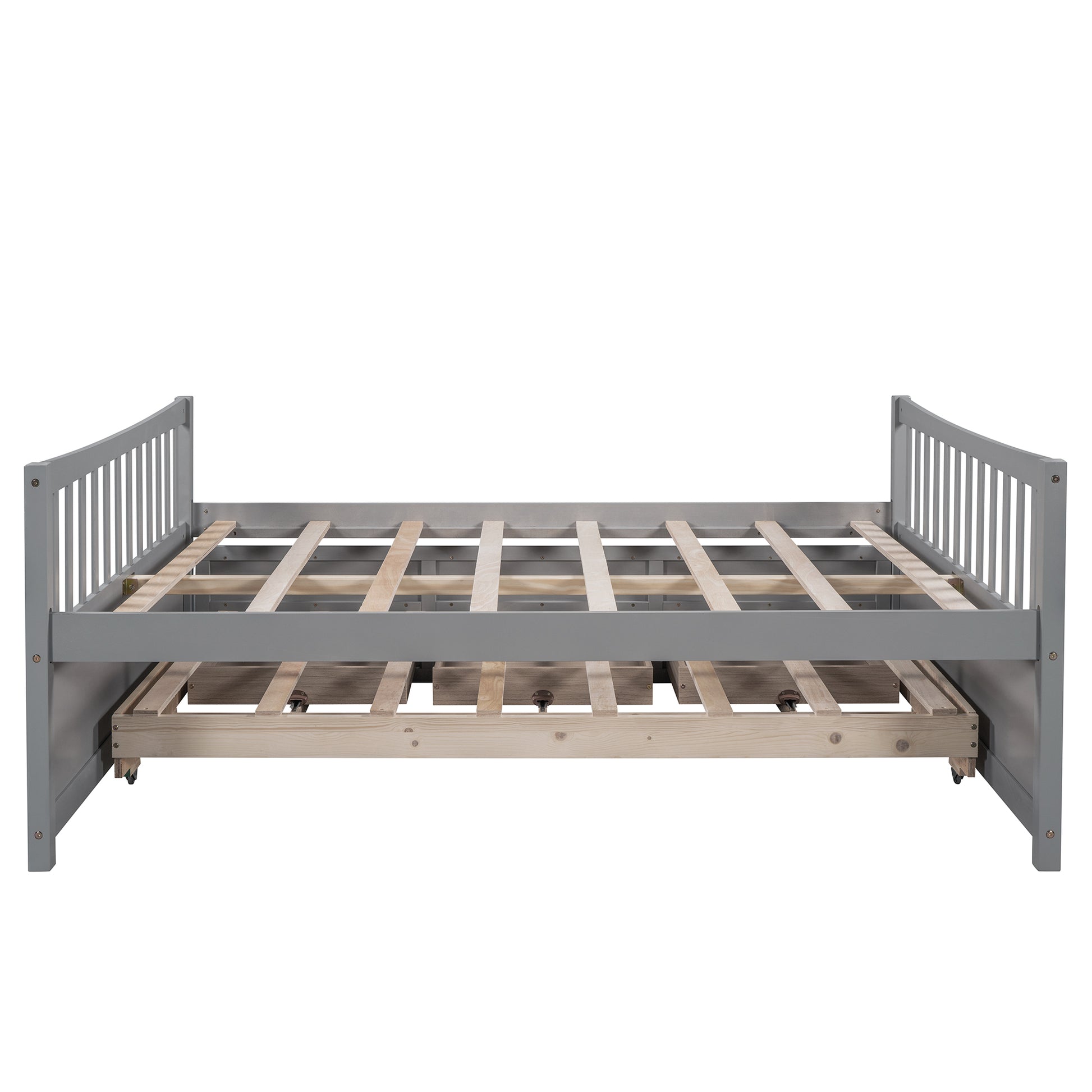 Full Size Daybed With Twin Size Trundle And Drawers, Full Size, Gray Gray Solid Wood