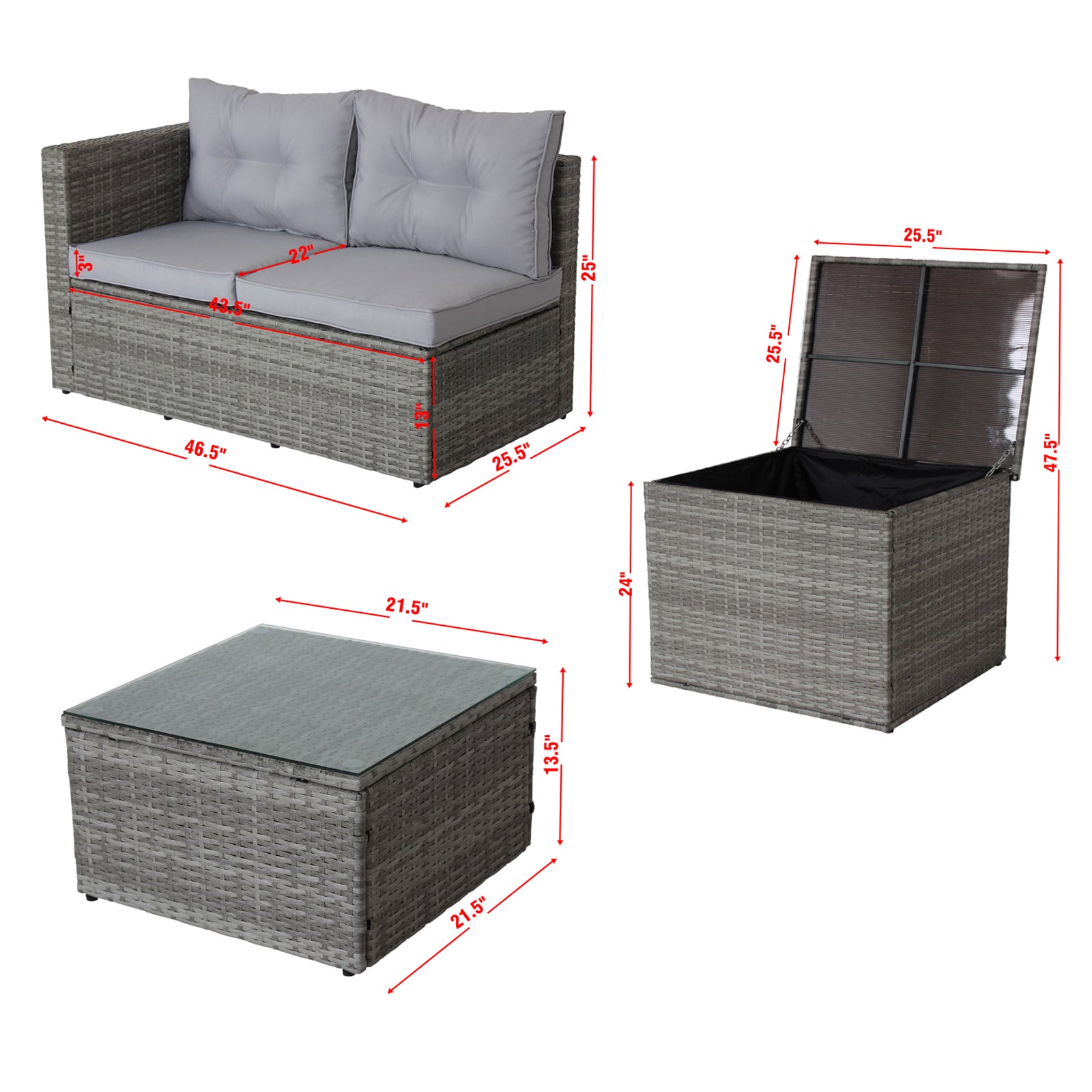 4 Piece Patio Sectional Wicker Rattan Outdoor Furniture Sofa Set With Storage Box Grey Grey Iron