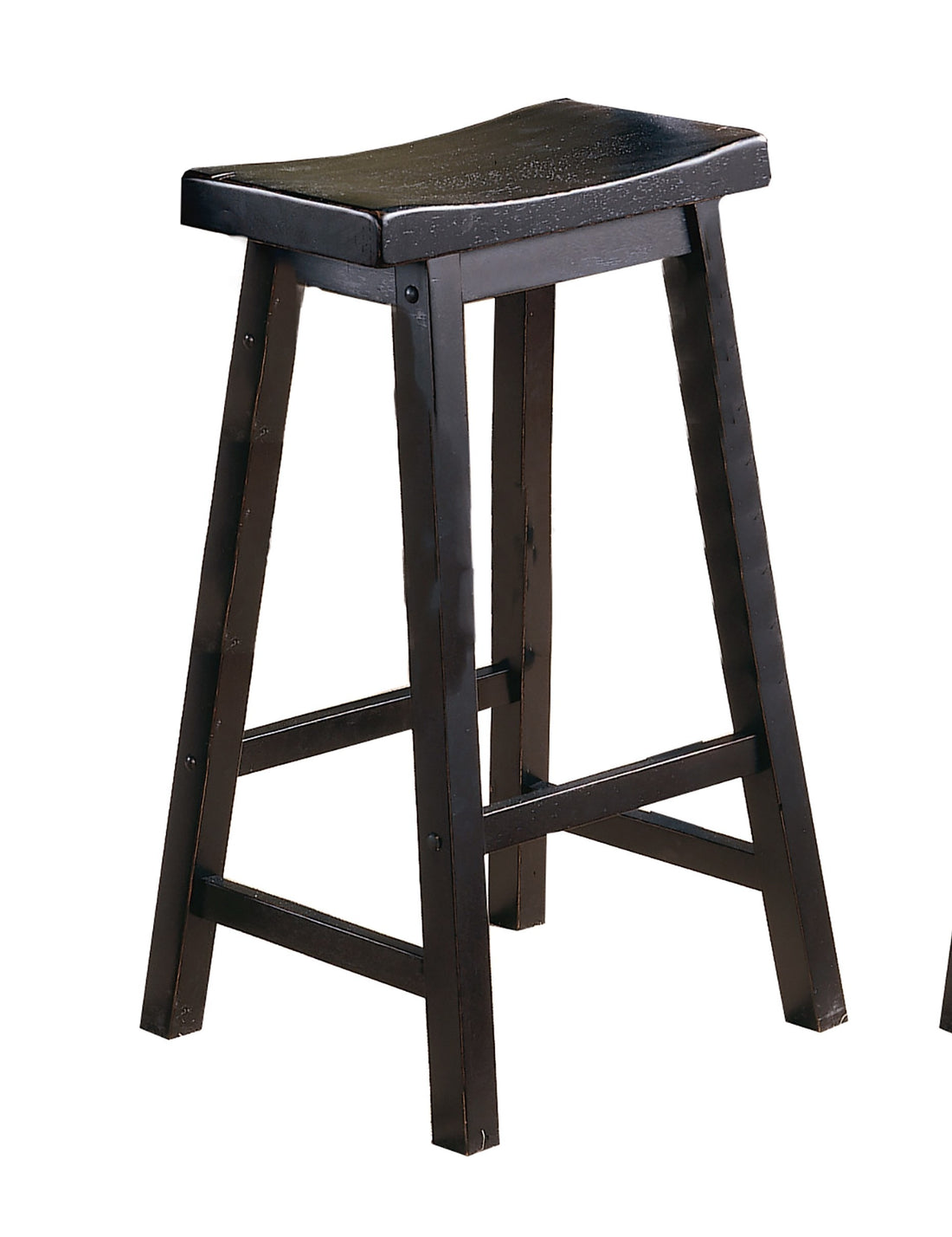 Black Finish 29 Inch Bar Height Stools Set Of 2Pc Saddle Seat Solid Wood Casual Dining Home Furniture Black Dining Room Solid Wood