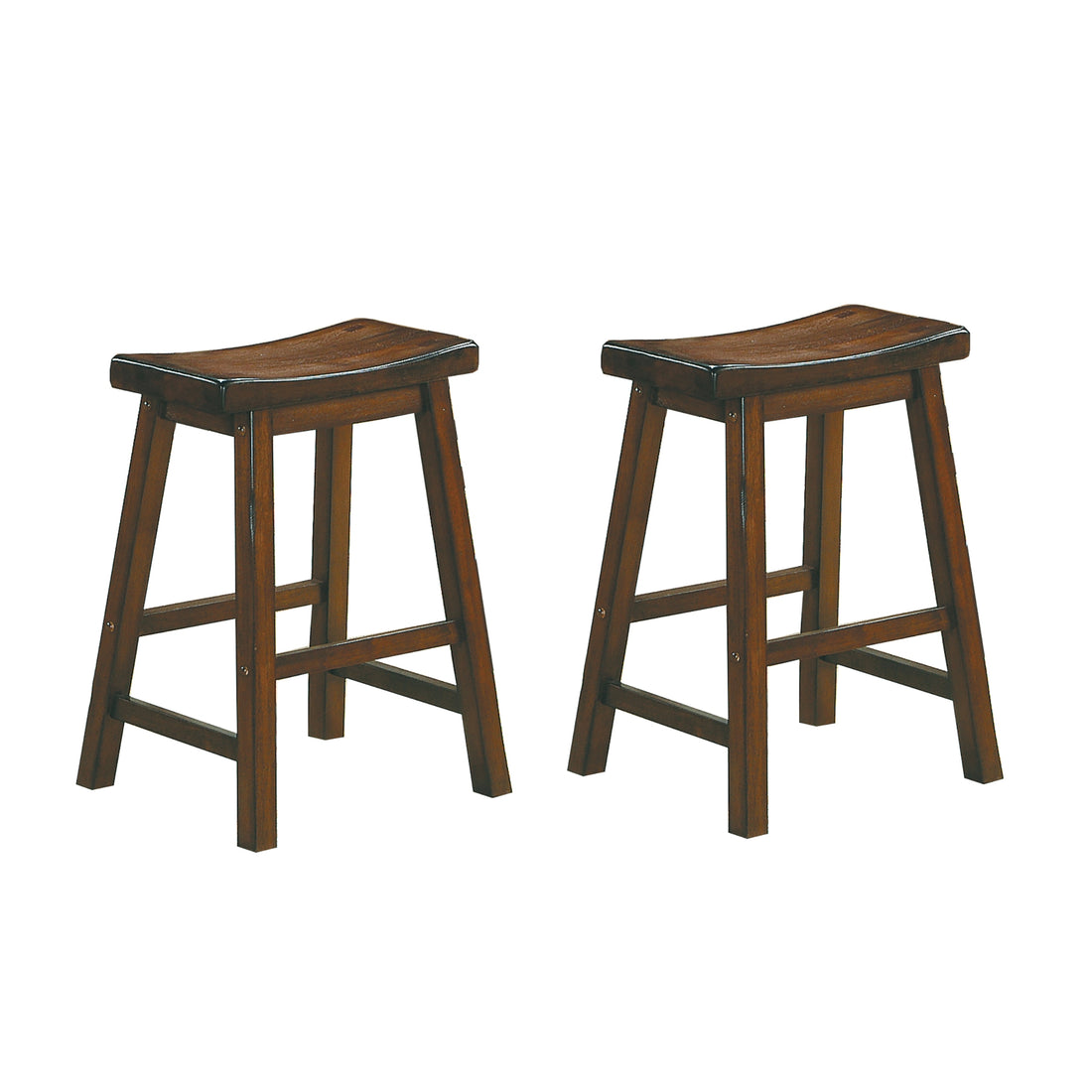 24 Inch Counter Height Stools 2Pc Set Saddle Seat Solid Wood Cherry Finish Casual Dining Furniture Brown Mix Dining Room Solid Wood