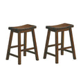 24 Inch Counter Height Stools 2Pc Set Saddle Seat Solid Wood Cherry Finish Casual Dining Furniture Brown Mix Dining Room Solid Wood