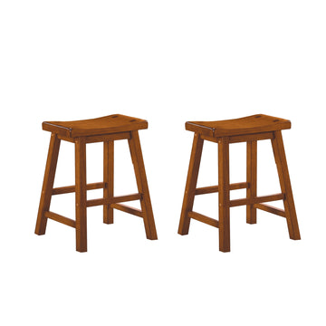 Casual Dining 18 Inch Height Saddle Seat Stools 2Pc Set Solid Wood Oak Finish Home Furniture Oak Dining Room Solid Wood