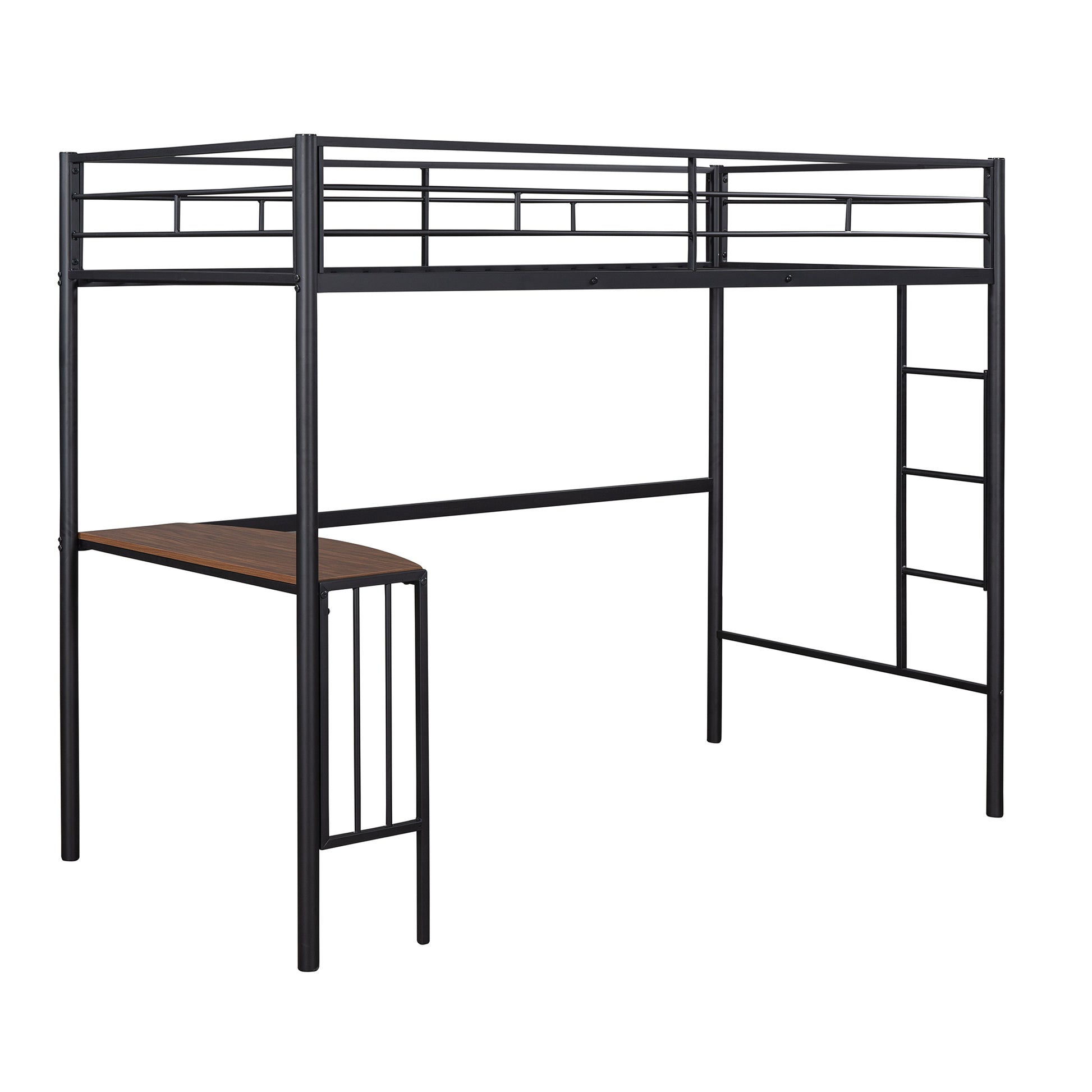 Twin Metal Loft Bed With Desk, Ladder And Guardrails, Loft Bed For Bedroom, Black Old Skumf195191Aab Twin Black Metal