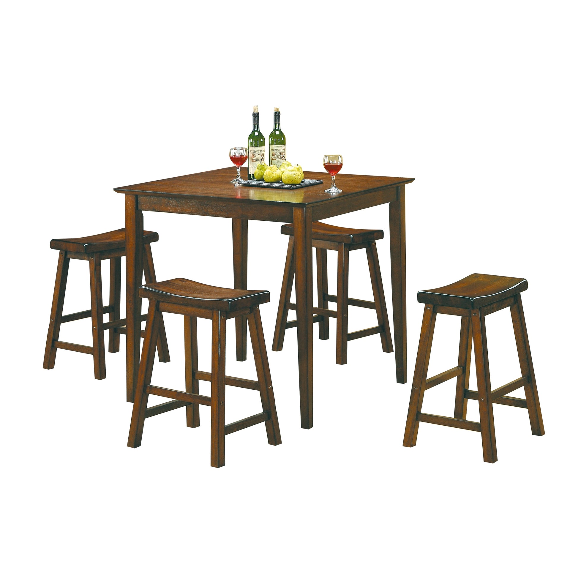 29 Inch Bar Height Stools 2Pc Set Saddle Seat Solid Wood Cherry Finish Casual Dining Furniture Brown Mix Dining Room Wood