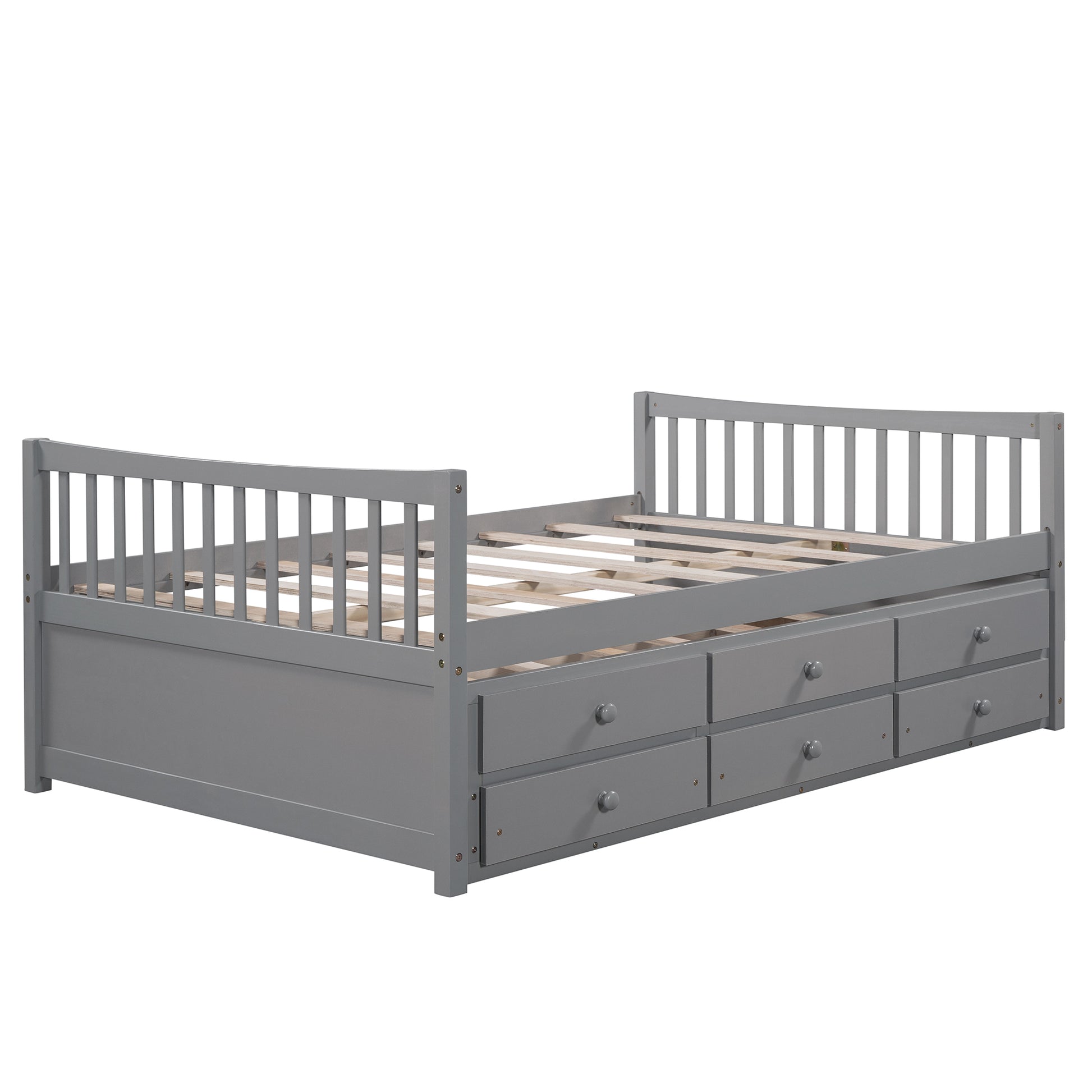 Full Size Daybed With Twin Size Trundle And Drawers, Full Size, Gray Gray Solid Wood