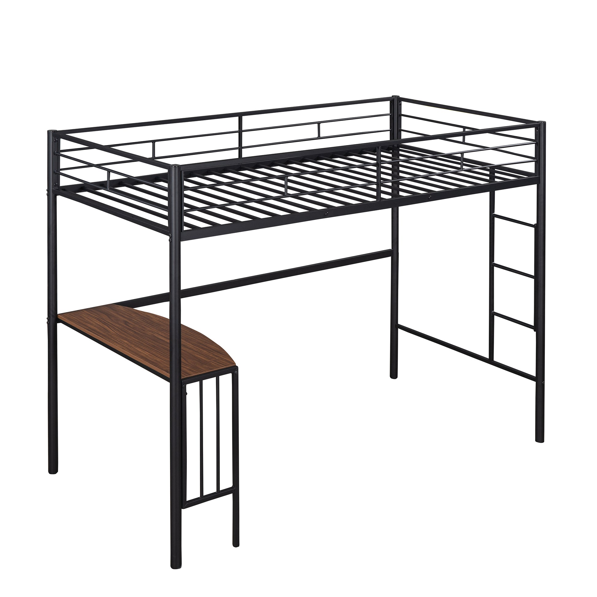 Twin Metal Loft Bed With Desk, Ladder And Guardrails, Loft Bed For Bedroom, Black Old Skumf195191Aab Twin Black Metal