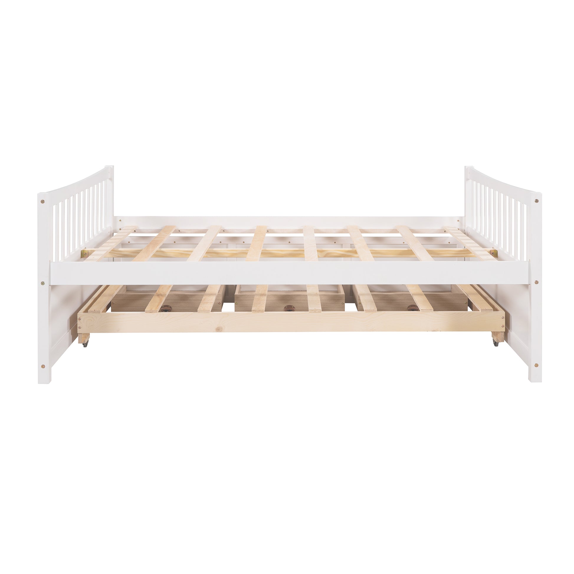 Full Size Daybed With Twin Size Trundle And Drawers, Full Size, White White Solid Wood