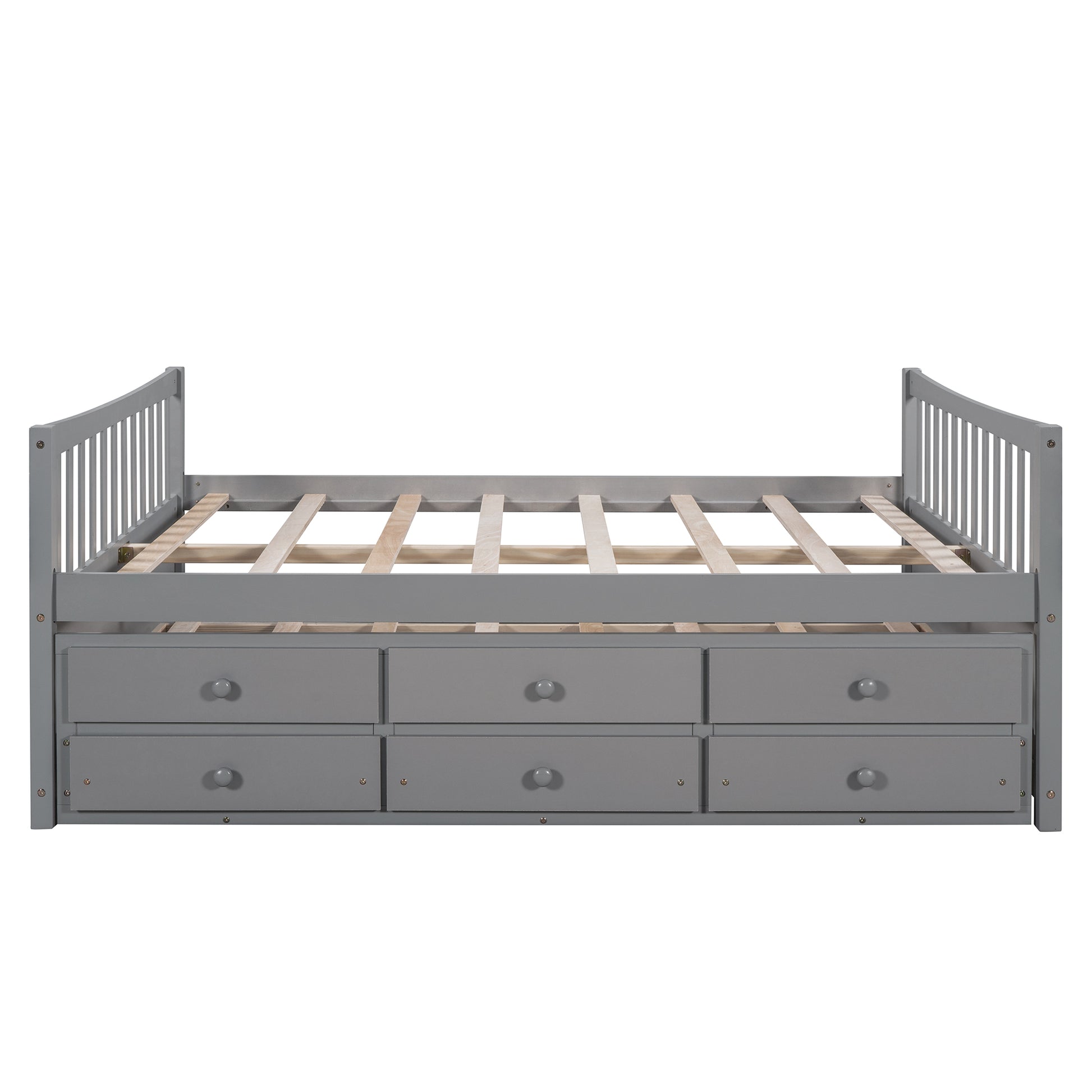 Full Size Daybed With Twin Size Trundle And Drawers, Full Size, Gray Gray Solid Wood