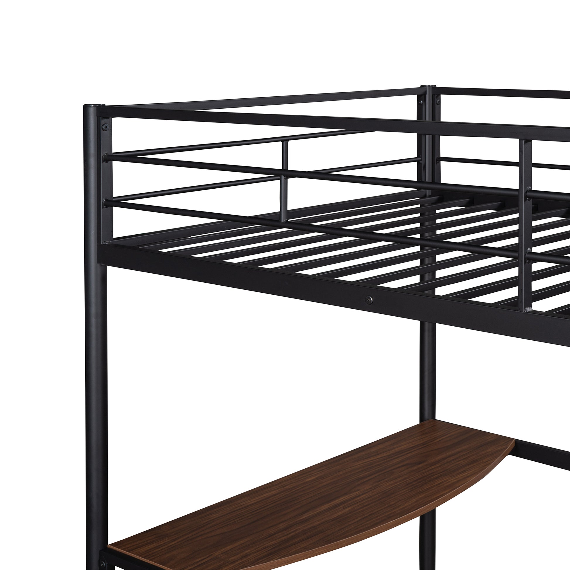 Twin Metal Loft Bed With Desk, Ladder And Guardrails, Loft Bed For Bedroom, Black Old Skumf195191Aab Twin Black Metal