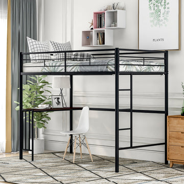 Twin Metal Loft Bed With Desk, Ladder And Guardrails, Loft Bed For Bedroom, Black Old Skumf195191Aab Twin Black Metal