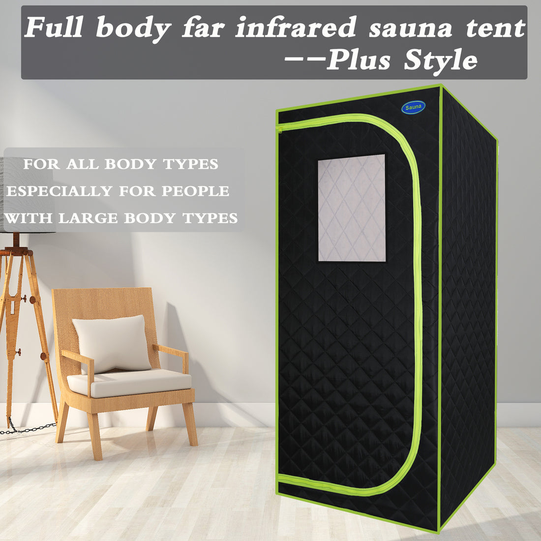 Portable Plus Type Full Size Far Infrared Sauna Tent. Spa, Detox ,Therapy And Relaxation At Home.Larger Space,Stainless Steel Connector Easy To Install, With Fcc Certification Black Black Polyester