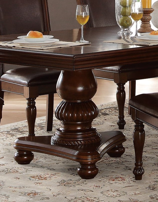 Traditional Dining Table 1Pc Brown Cherry Finish Double Pedestal Base Separate Extension Leaf Dining Furniture Brown Mix Dining Room Traditional Wood