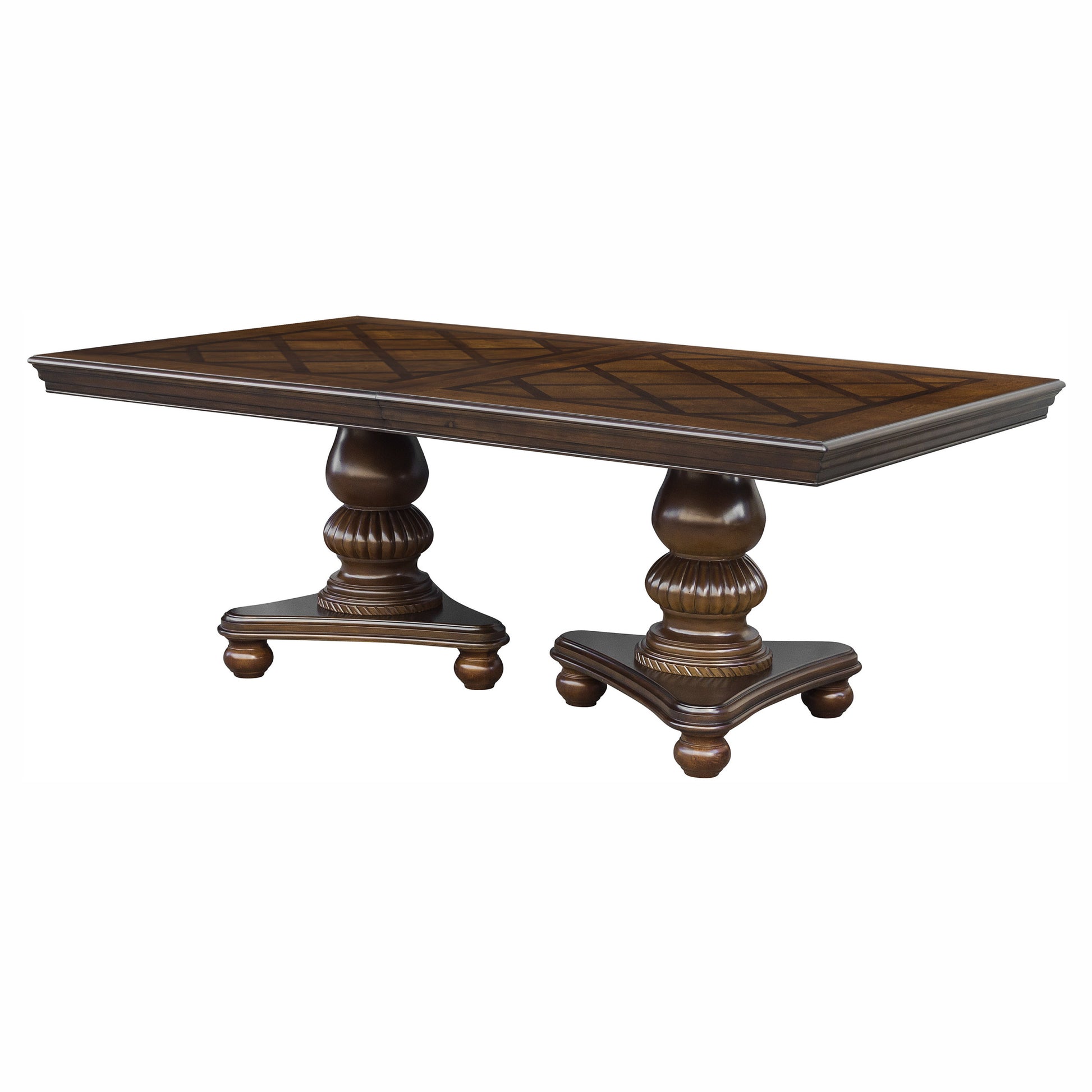 Traditional Dining Table 1Pc Brown Cherry Finish Double Pedestal Base Separate Extension Leaf Dining Furniture Brown Mix Dining Room Traditional Wood