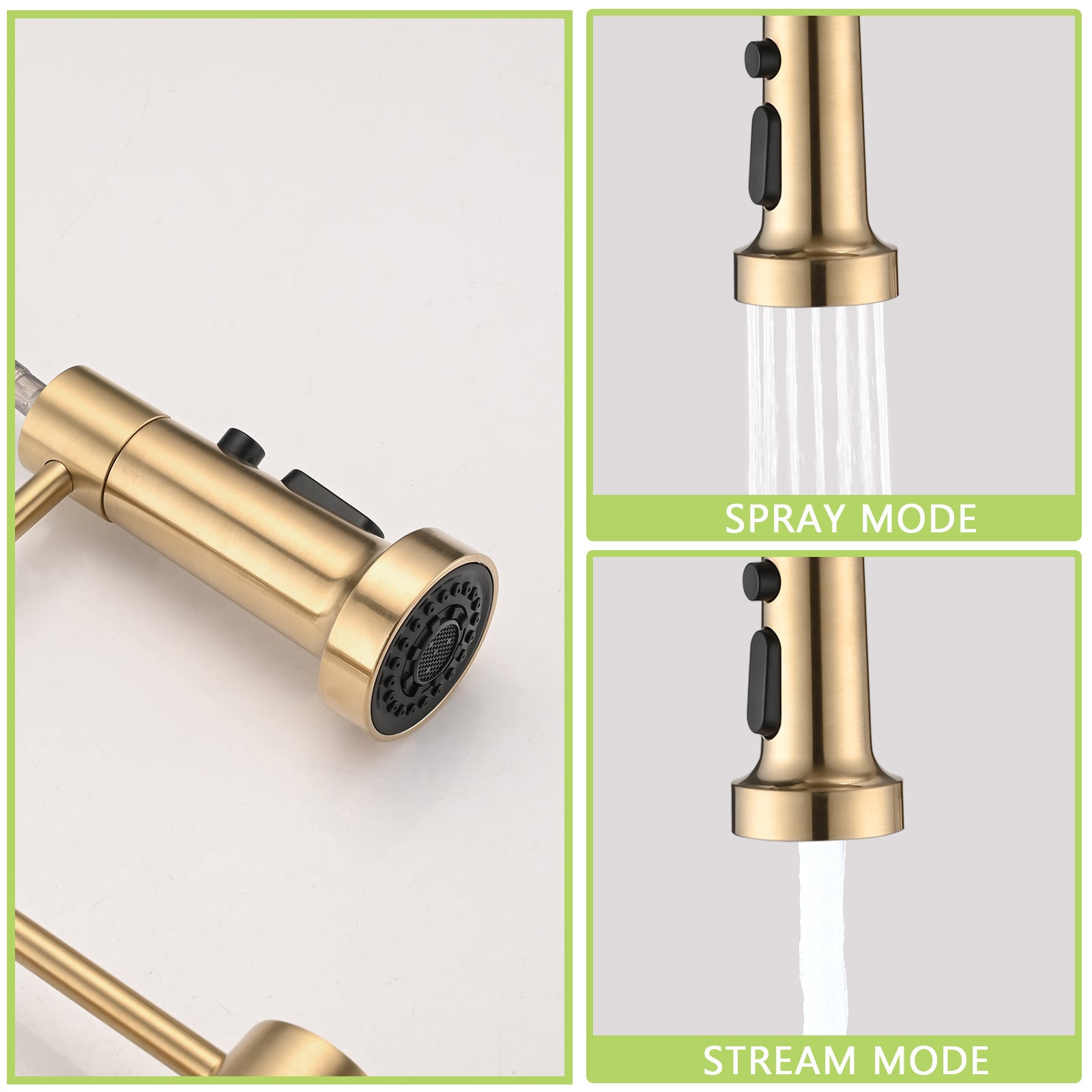 Pull Down Sprayer Spring Kitchen Sink Faucet Brushed Gold Brushed Gold Stainless Steel