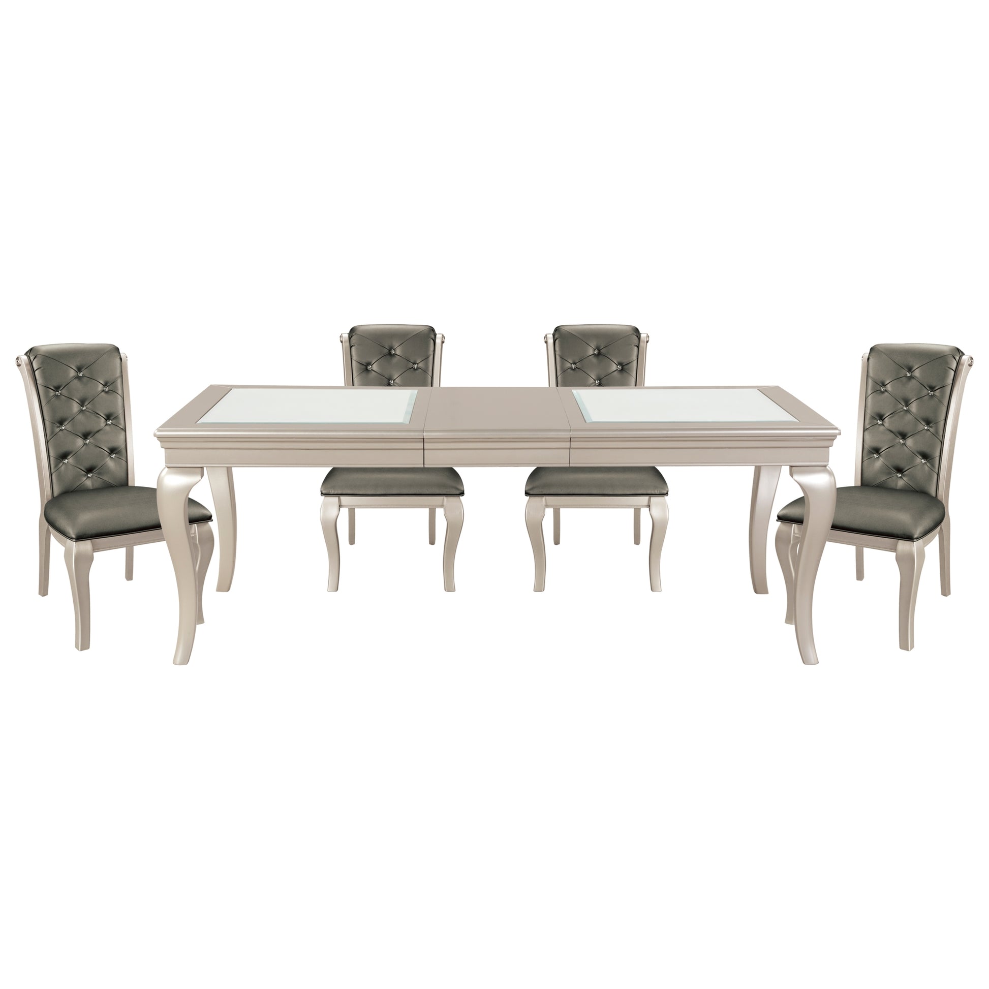 Modern Glamourous 1Pc Dining Table With Separate Extension Leaf Cabriole Legs Insert Glass Panels Traditional Furniture Silver Dining Room Glam,Modern,Traditional Wood