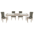 Modern Glam Silver Finish 5Pc Dining Set Table With Extension Leaf And 4 Side Chairs Crystal Button Tufted Traditional Style Dining Furniture Silver Grey Seats 4 Dining Room Extendable Glam,Modern,Traditional Rectangular Dining Table With Chair Wood