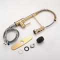 Pull Down Sprayer Spring Kitchen Sink Faucet Brushed Gold Brushed Gold Stainless Steel