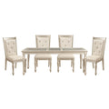 Traditional Design Formal Dining 5Pc Set Table W Extension Leaf And 6 Side Chairs Crystal Button Tufted Cushion Seat Silver Finish Furniture Silver Seats 4 Dining Room Extendable Glam,Modern,Traditional Rectangular Dining Table With Chair Wood