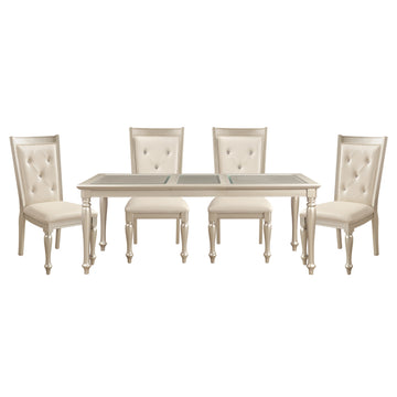 Traditional Design Formal Dining 5Pc Set Table W Extension Leaf And 6 Side Chairs Crystal Button Tufted Cushion Seat Silver Finish Furniture Silver Seats 4 Dining Room Extendable Glam,Modern,Traditional Rectangular Dining Table With Chair Wood