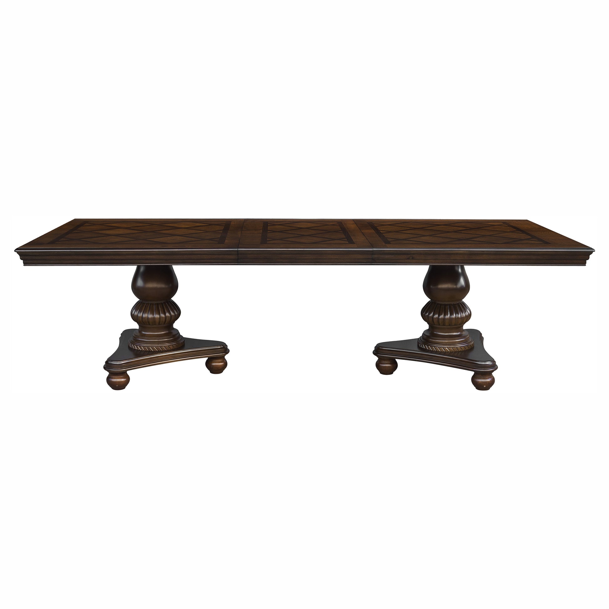 Traditional Dining Table 1Pc Brown Cherry Finish Double Pedestal Base Separate Extension Leaf Dining Furniture Brown Mix Dining Room Traditional Wood