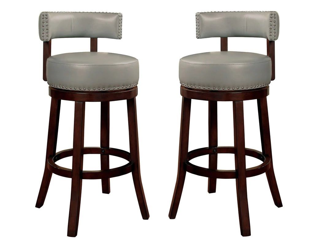 Sherly Set Of 2 Bar Stool 30" Swivel Stool Dark Oak Solid Wood Dark Graychairs Dining Room Dark Gray Brown Dining Room Transitional Bar Stools Rubberwood Solid Wood