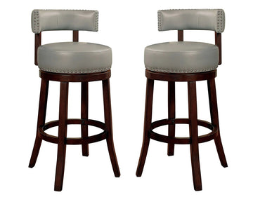 Sherly Set Of 2 Bar Stool 30" Swivel Stool Dark Oak Solid Wood Dark Graychairs Dining Room Dark Gray Brown Dining Room Transitional Bar Stools Rubberwood Solid Wood